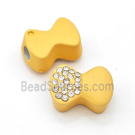 Gold Resin Bow Beads Micro Pave Rhinestone Large Hole