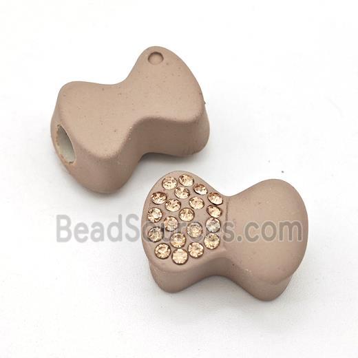 Coffee Resin Bow Beads Micro Pave Rhinestone Large Hole