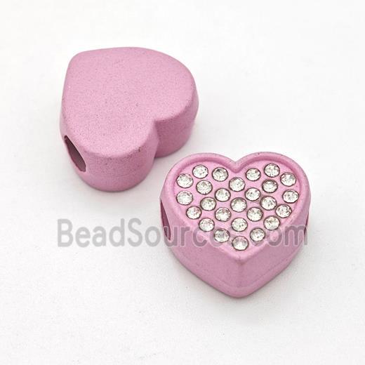 Pink Resin Heart Beads Micro Pave Rhinestone Large Hole