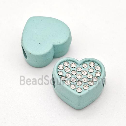 Green Resin Heart Beads Micro Pave Rhinestone Large Hole