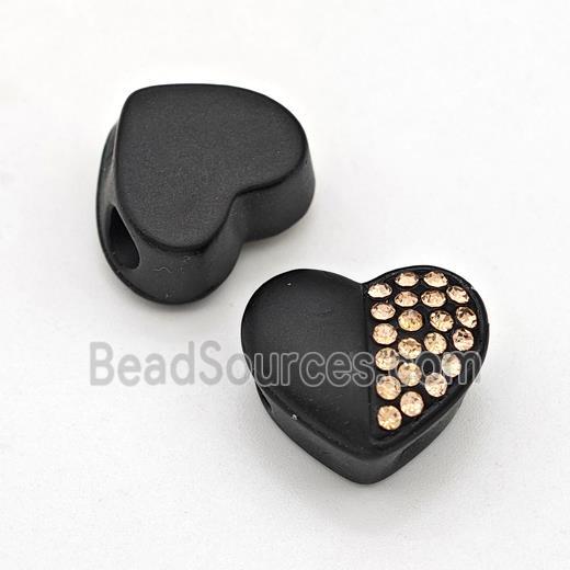 Black Resin Heart Beads Micro Pave Rhinestone Large Hole