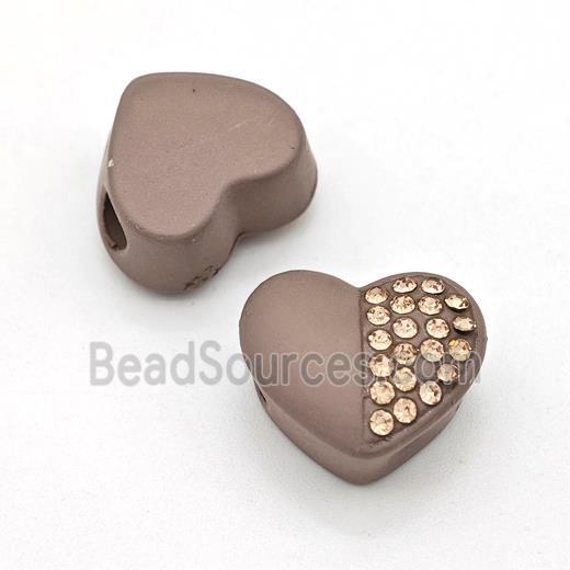 Coffee Resin Heart Beads Micro Pave Rhinestone Large Hole