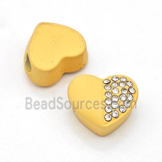 Golden Resin Heart Beads Micro Pave Rhinestone Large Hole