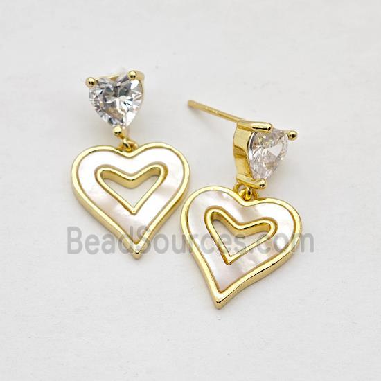 Copper Heart Stud Earrings Pave Shell Gold Plated