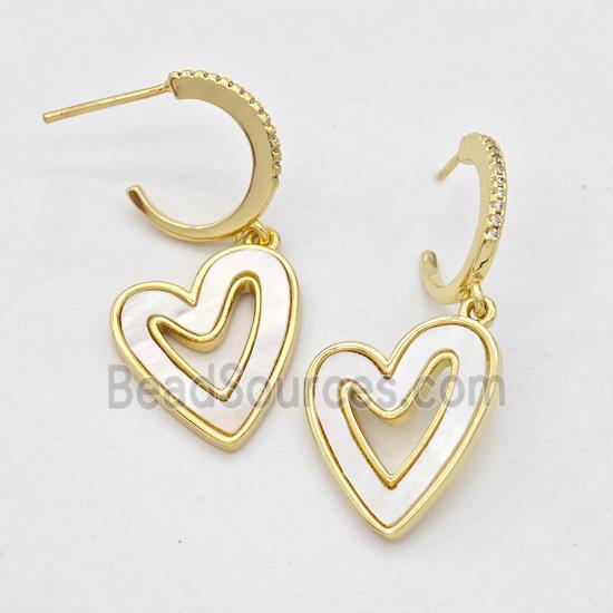 Copper Heart Stud Earrings Pave Shell Gold Plated