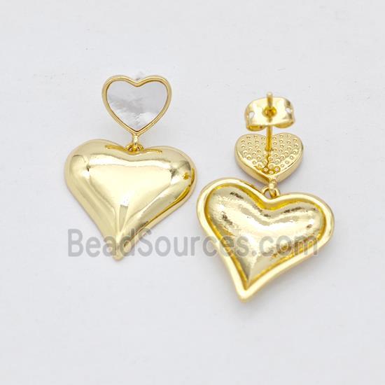 Copper Heart Stud Earrings Pave Shell Gold Plated