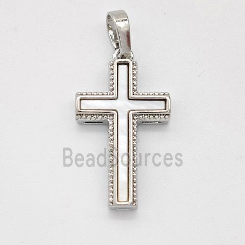 Copper Cross Pendant Pave Shell Platinum Plated