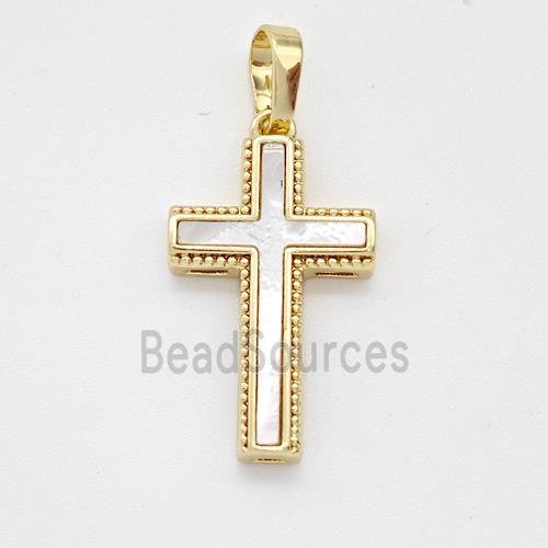 Copper Cross Pendant Pave Shell Gold Plated