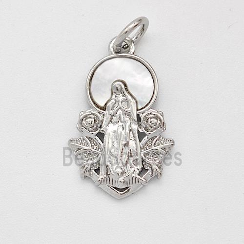 Jesus Charms Copper Pendant Pave Shell Platinum Plated