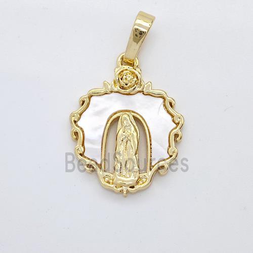 Jesus Charms Copper Pendant Pave Shell Gold Plated