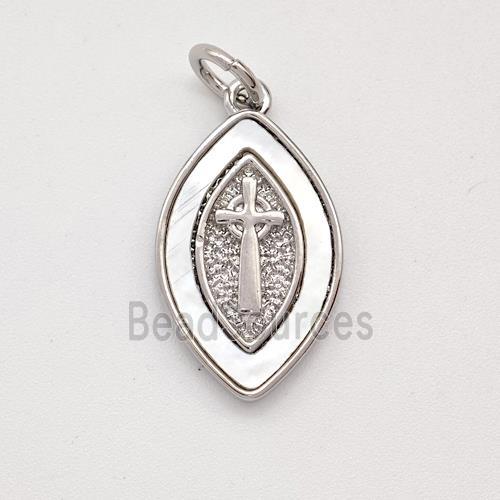 Cross Charms Copper Eye Pendant Pave Shell Platinum Plated