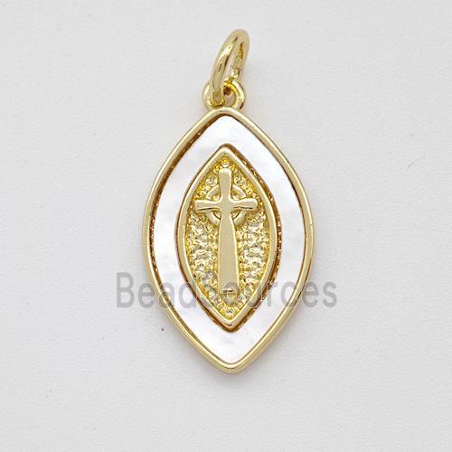 Cross Charms Copper Eye Pendant Pave Shell Gold Plated