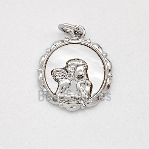 Copper Angel Pendant Pave Shell Platinum Plated