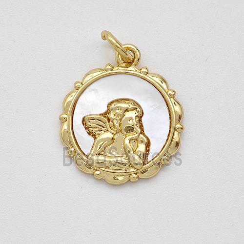 Copper Angel Pendant Pave Shell Gold Plated