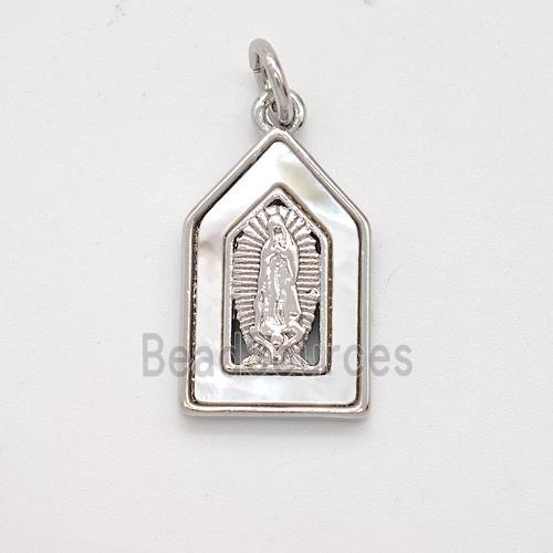 Virgin Mary Charms Copper Pendant Pave Shell Platinum Plated