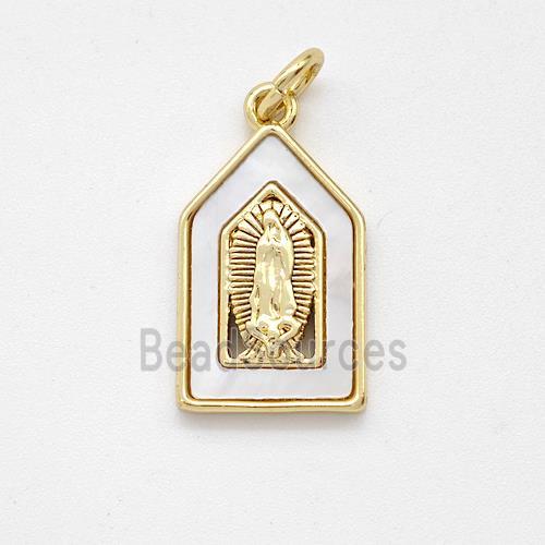 Virgin Mary Charms Copper Pendant Pave Shell Gold Plated