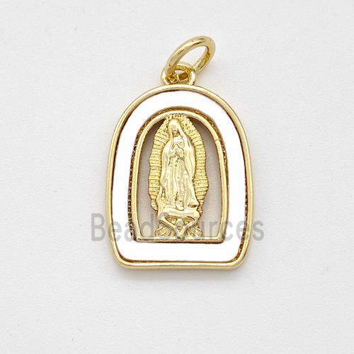 Virgin Mary Charms Copper Pendant Pave Shell Gold Plated