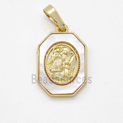 Virgin Mary Charms Copper Pendant Pave Shell Gold Plated