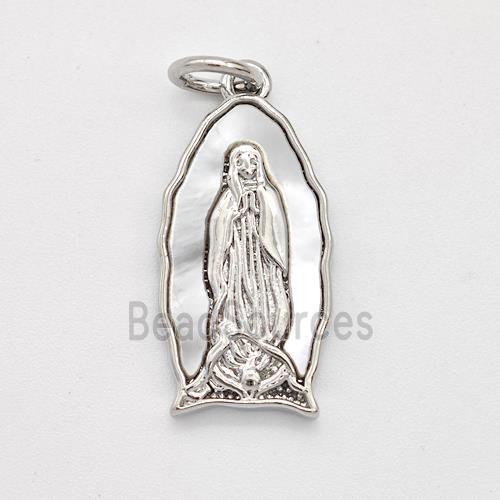 Jesus Charms Copper Pendant Pave Shell Platinum Plated