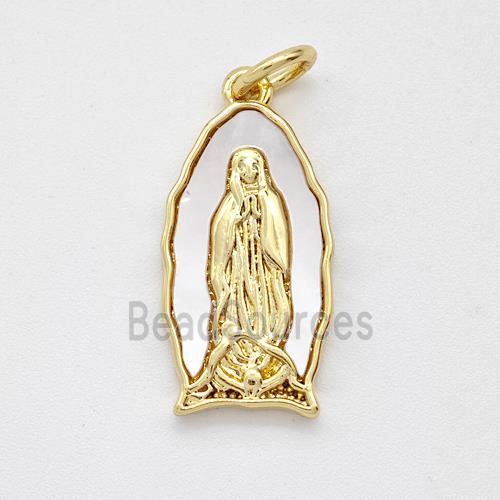 Jesus Charms Copper Pendant Pave Shell Gold Plated