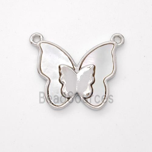 Copper Butterfly Pendant Pave Shell 2loops Platinum Plated