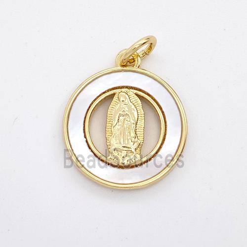 Virgin Mary Charms Copper Pendant Pave Shell Gold Plated