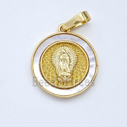 Virgin Mary Charms Copper Pendant Pave Shell Gold Plated