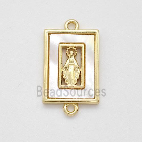 Virgin Mary Charms Copper Rectangle Connector Pave Shell Gold Plated