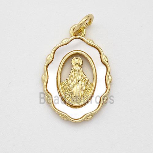 Virgin Mary Charms Copper Pendant Pave Shell Gold Plated