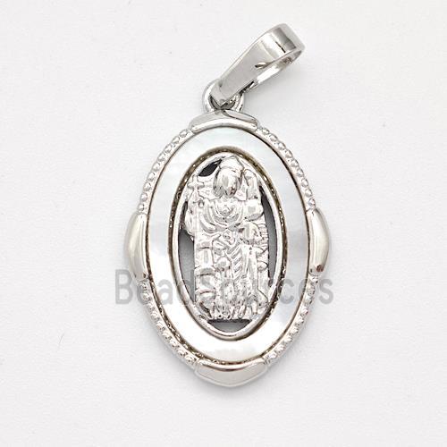 Saint Jude Charms Copper Pendant Pave Shell Platinum Plated