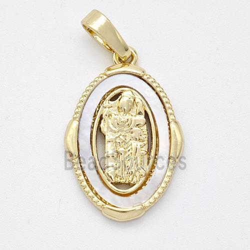 Saint Jude Charms Copper Pendant Pave Shell Gold Plated