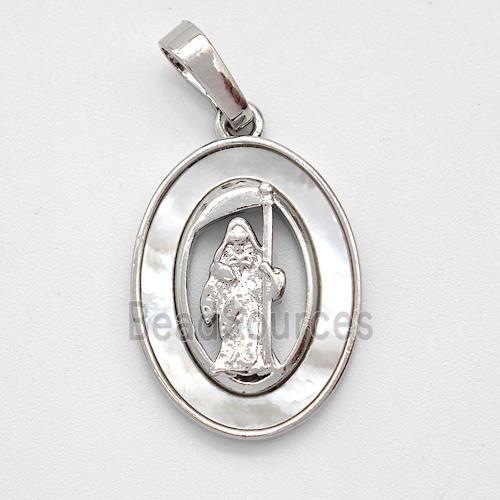 Saint Jude Charms Copper Pendant Pave Shell Platinum Plated