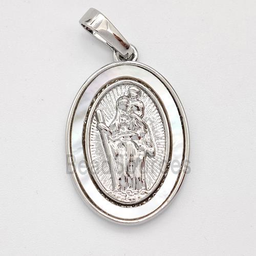 Saint Jude Charms Copper Pendant Pave Shell Platinum Plated