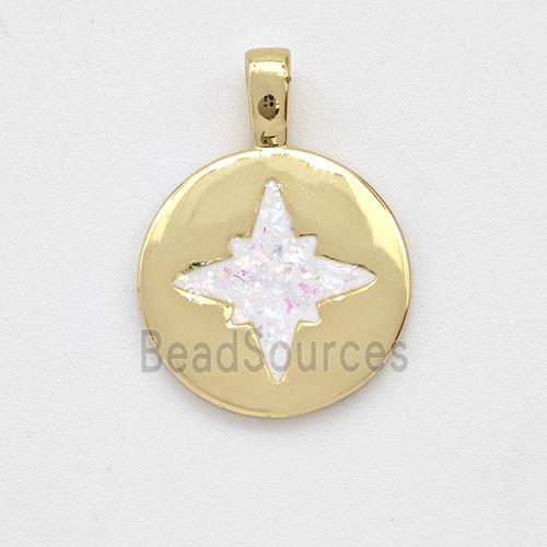 Copper Northstar Pendant Pave White Fire Opal 18K Gold Plated