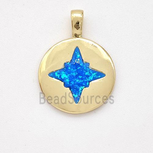 Copper Northstar Pendant Pave Blue Fire Opal 18K Gold Plated