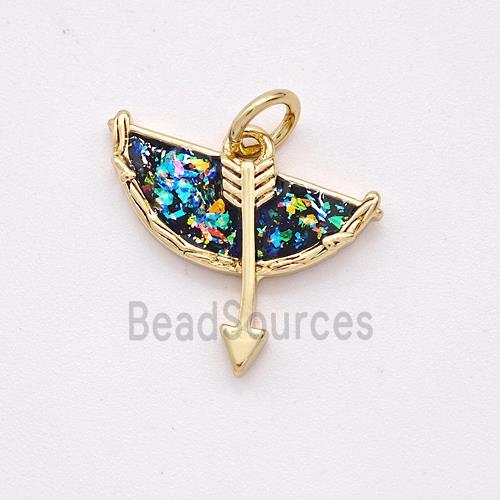 Bow And Arrow Charms Copper Pendant Pave Fire Opal 18K Gold Plated