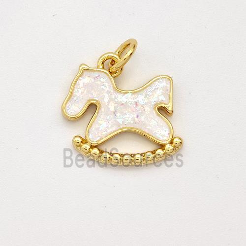 Copper Pony Pendant Pave White Fire Opal 18K Gold Plated