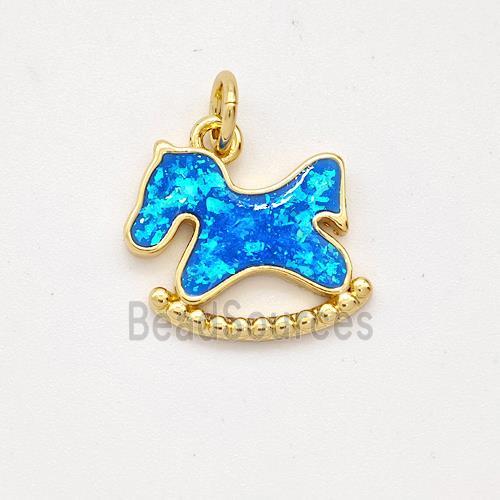 Copper Pony Pendant Pave Blue Fire Opal 18K Gold Plated