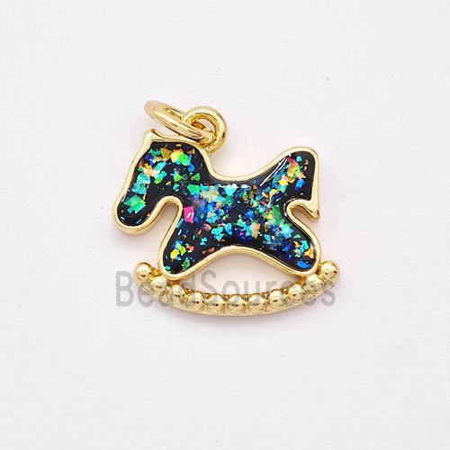 Copper Pony Horse Pendant Pave Fire Opal 18K Gold Plated