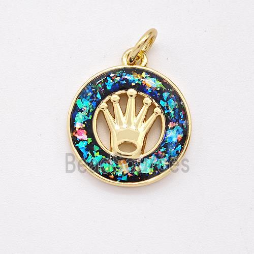 Copper Crown Pendant Pave Fire Opal Circle 18K Gold Plated