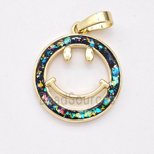 Copper Emoji Pendant Pave Fire Opal Smileface 18K Gold Plated