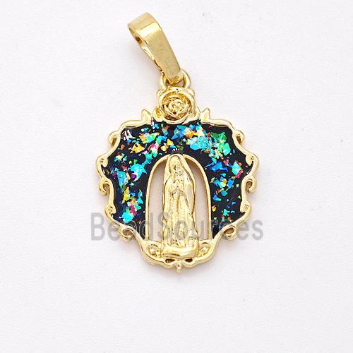 Jesus Charms Copper Pendant Pave Fire Opal 18K Gold Plated