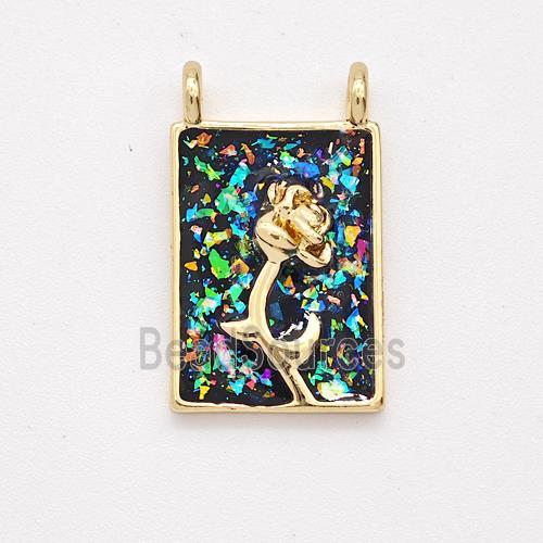 Copper Flower Pendant Pave Fire Opal Rectangle 2loops 18K Gold Plated