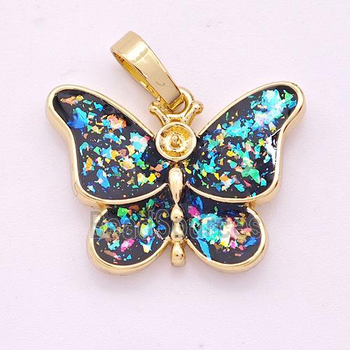 Copper Butterfly Pendant Pave Multicolor Fire Opal 18K Gold Plated