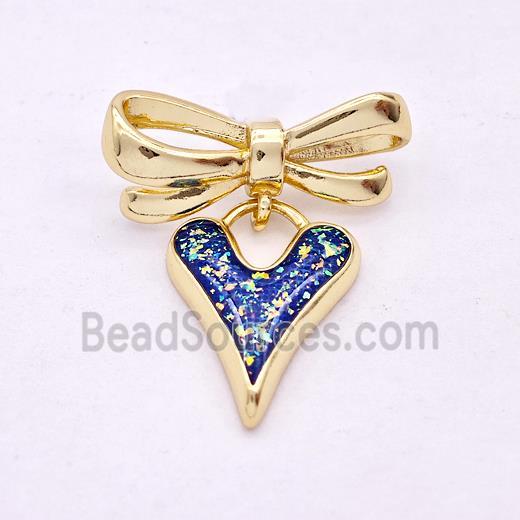 Copper Heart Stud Earrings Pave Fire Opal Bow 18K Gold Plated