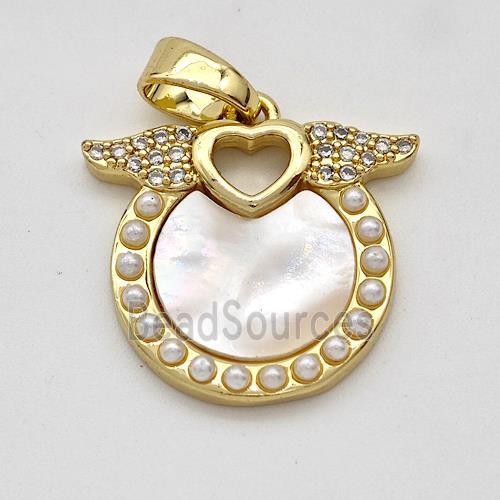 Copper Angel Wings Pendant Pave Shell Zirconia 18K Gold Plated