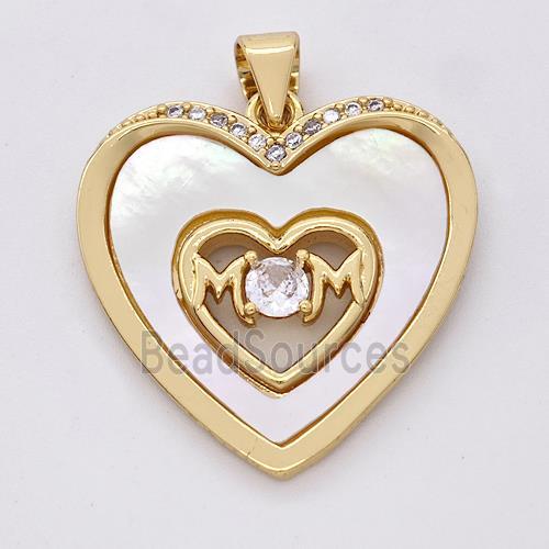 Copper Heart Pendant Pave Shell Zirconia MOM 18K Gold Plated