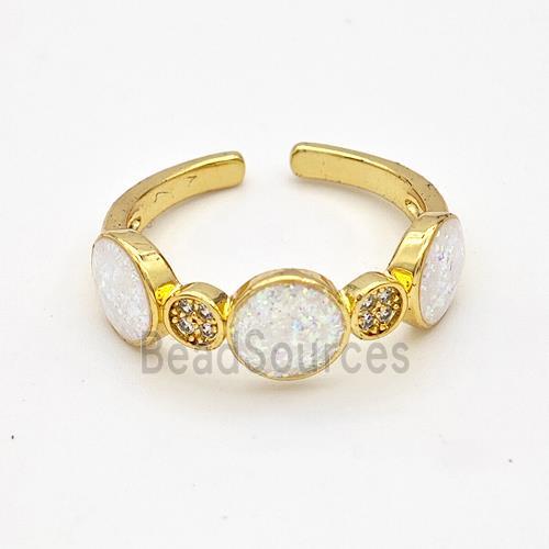 Copper Rings Pave White Fire Opal Zirconia 18K Gold Plated