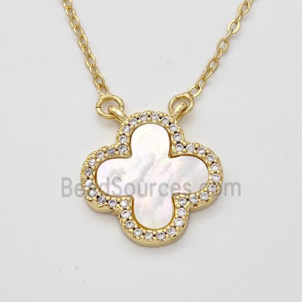 Copper Clover Necklace Pave Shell Zirconia 18K Gold Plated