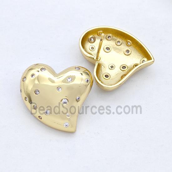 Copper Heart Stud Earring Micro Pave Zirconia Gold Plated